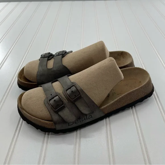 Birkenstock Betula Two Buckle Slip On Metallic Greenish-Gray Sandals Size 6 - Picture 3 of 10